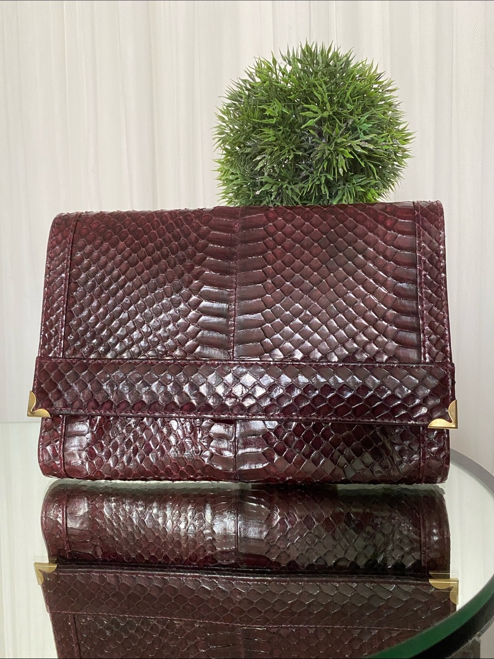 Vintage 60’s Handcrafted Women's Burgundy Snake Python-Texture Clutch Bag